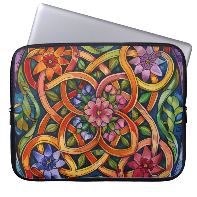 COLORFUL IRISH CELTIC KNOTS AND FLOWERS LAPTOP SLEEVE (Front)