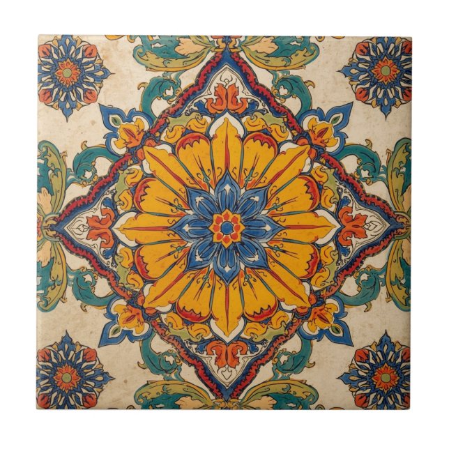 Colorful Iznik Persian Turkish Handpainted Repro Tile (Front)