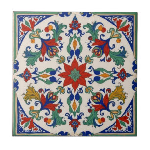 Colorful Iznik Persian Turkish Handpainted Repro Tile