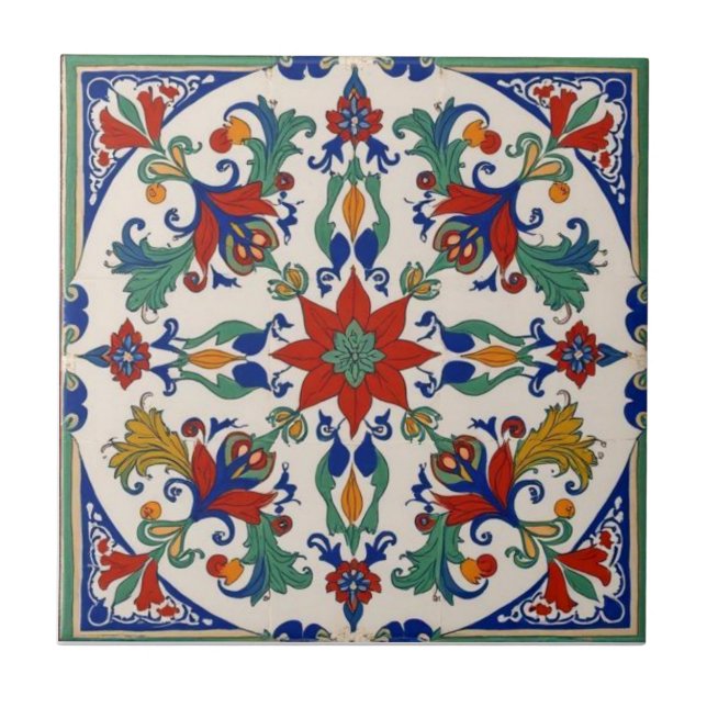 Colorful Iznik Persian Turkish Handpainted Repro Tile (Front)