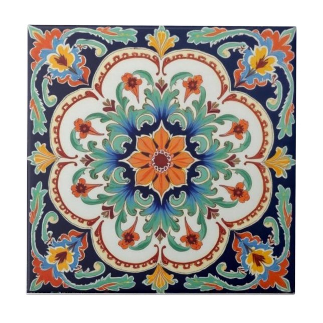 Colorful Iznik Persian Turkish Handpainted Repro Tile (Front)