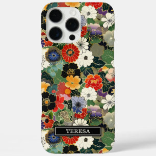 Colorful Japanese Floral Pattern Monogrammed iPhone 16 Pro Max Case