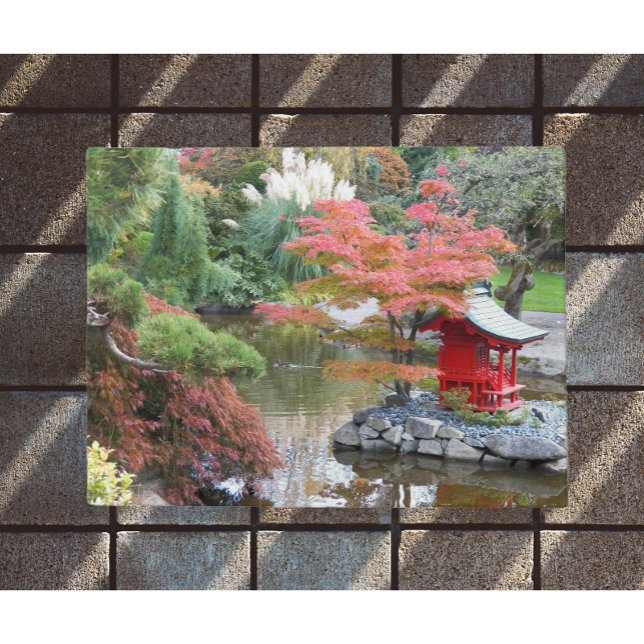 Colorful Japanese Garden Scene Landscape Doormat (In Situ)