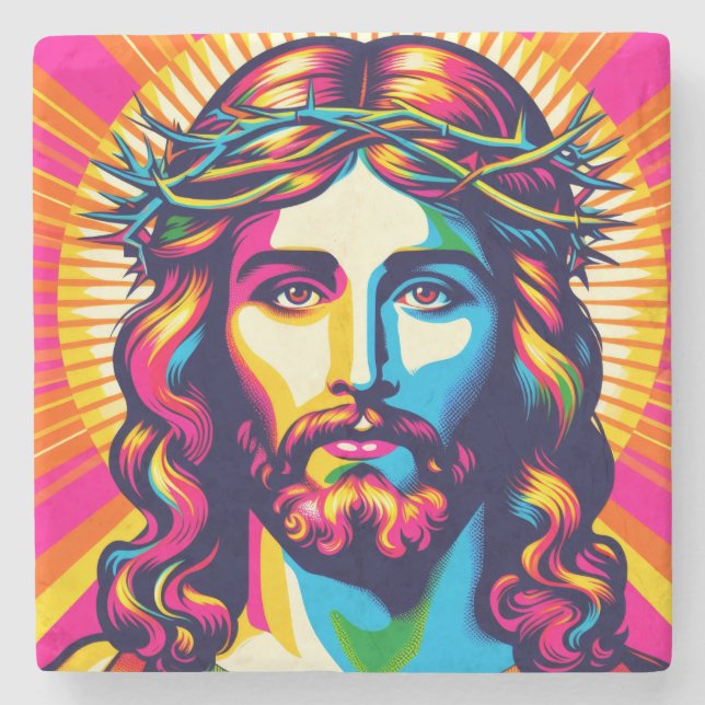 Colorful Jesus coasters. Stone Coaster (Front)