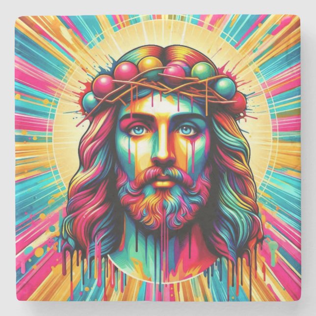 Colorful Jesus coasters! Stone Coaster (Front)