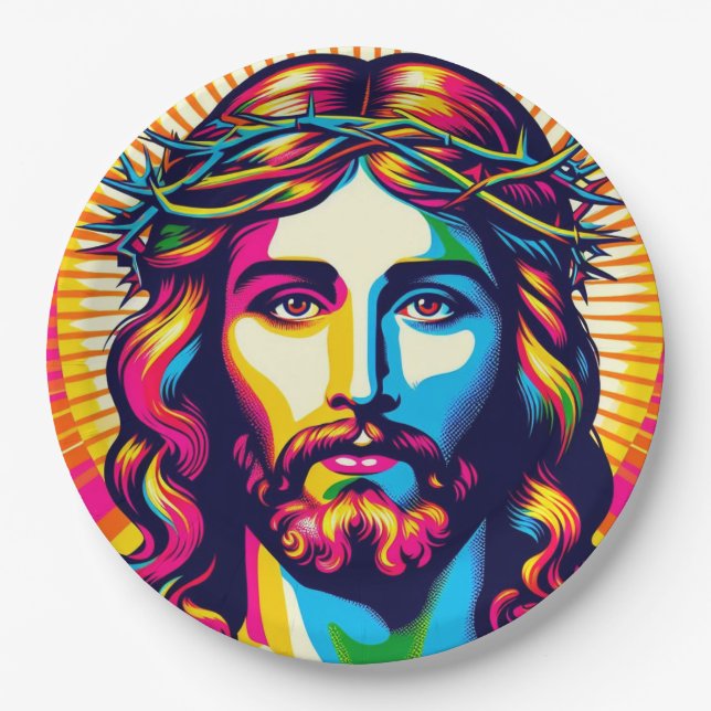 Colorful Jesus paper plate! Paper Plate (Front)