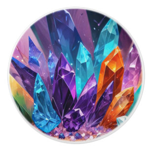 Colorful Jewels Amethyst Crystals Ceramic Knob