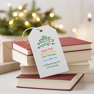 Colorful Joyous International Merry Christmas Tree Gift Tags
