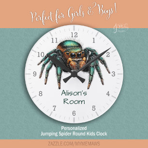 Colorful Jumping Spider Kid's Room Round Clock