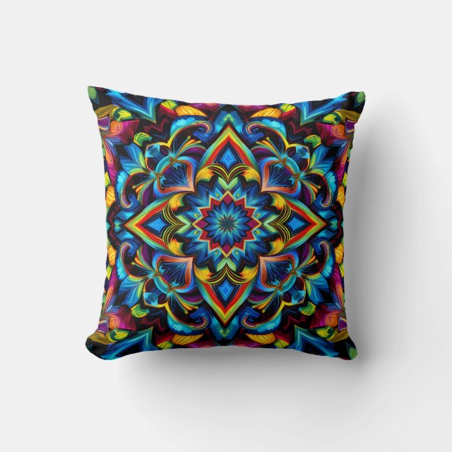 Colorful Kaleidoscope Mandala Design Mug, Pillow (Front)