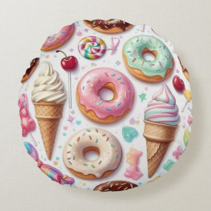 Colorful Kawaii Dessert Pattern Round Cushion