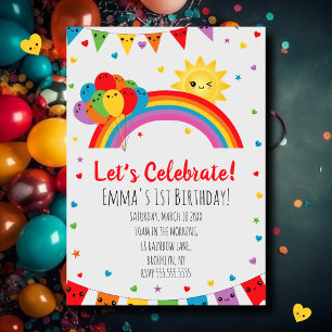 Colorful Kawaii Kids Rainbow Birthday Party  Invitation
