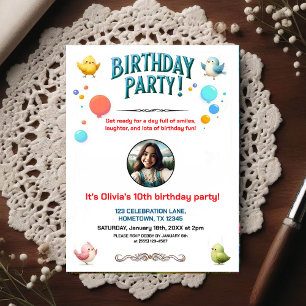 Colorful Kids Birthday Party Photo Invitation Postcard