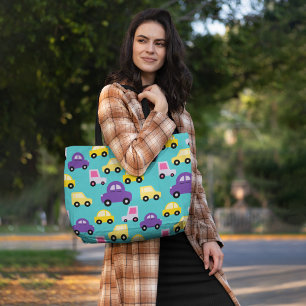 Colorful kids cars tote bag