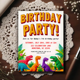 Colorful Kid's Dinosaur Birthday Party Postcard