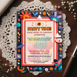 Colorful Kids Felt Birthday Party Invitation Postcard