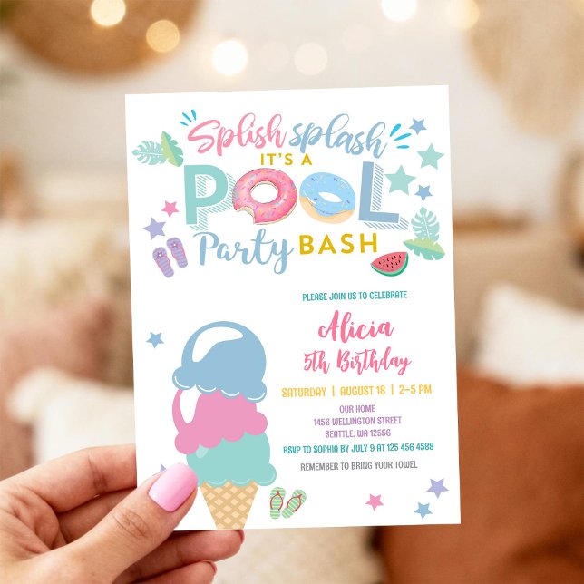 Colorful Kids Pool Party Invitation (Creator Uploaded)