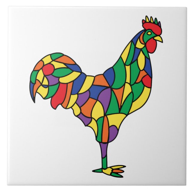 Colorful Kitchen Chicken, Stain Glass Look Tile (Front)