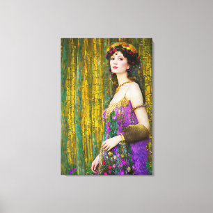 Colorful Klimt Style Collage Portrait of Woman Canvas Print