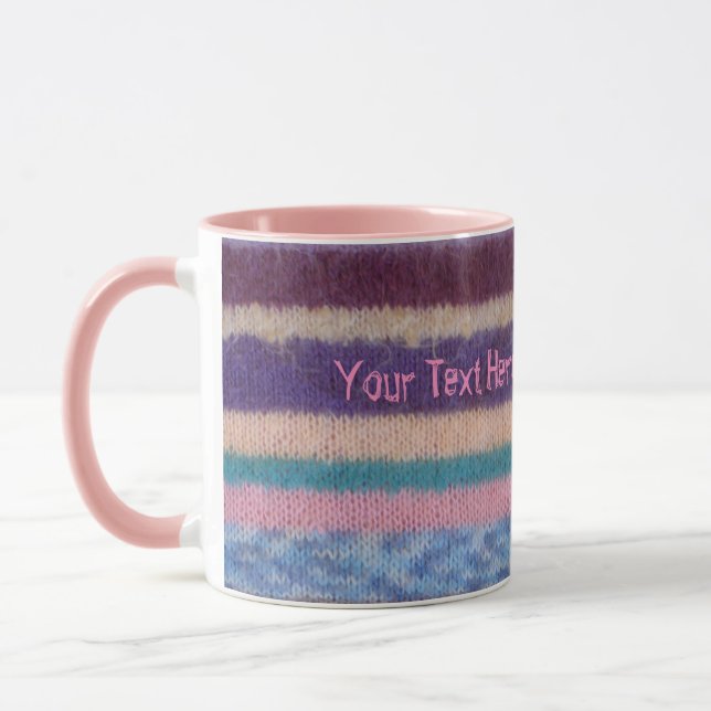 colorful knitted stripes vintage cottagecore mug (Left)