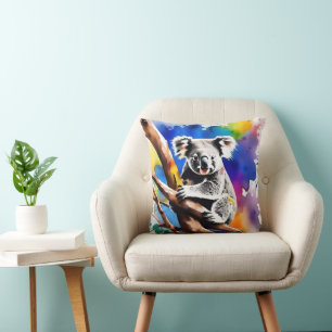 Colorful Koala Bear Watercolour Splash, Cushion
