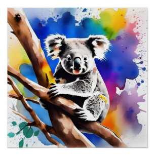 Colorful Koala Bear Watercolour Splash, Poster