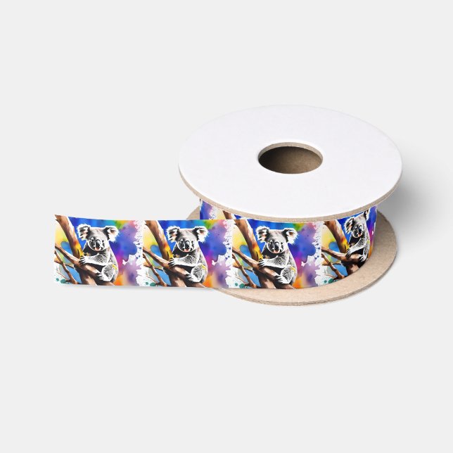 Colorful Koala Bear Watercolour Splash, Satin Ribbon (Spool)