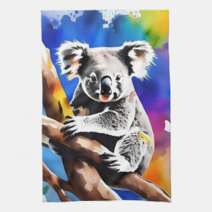 Colorful Koala Bear Watercolour Splash, Tea Towel