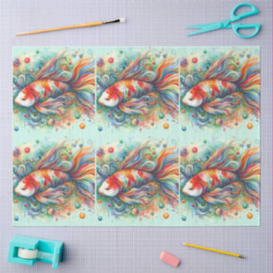 Colorful Koi Fish Watercolor Orange Decoupage Tissue Paper