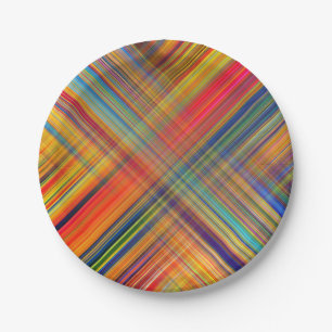 Colorful Kriss Kross Pattern Plaid Paper Plate