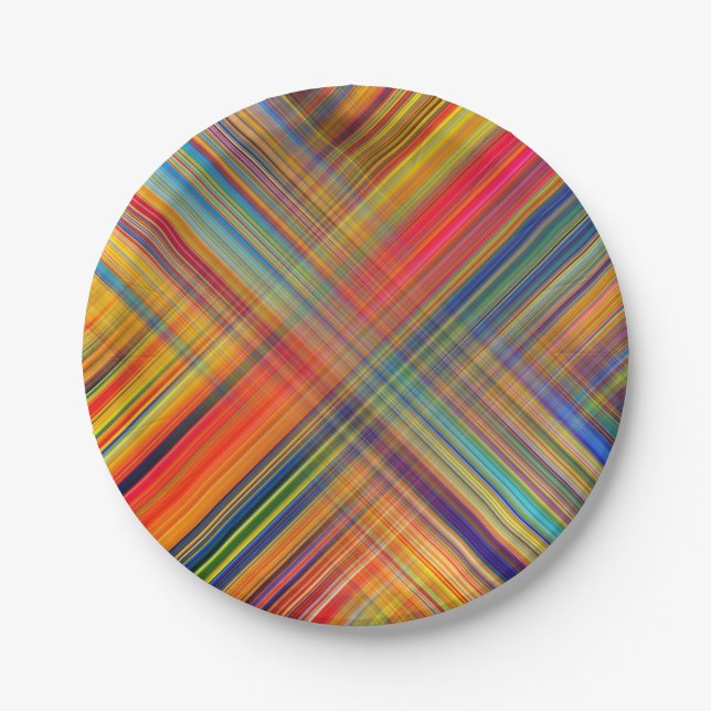 Colorful Kriss Kross Pattern Plaid Paper Plate (Front)