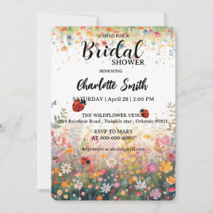 colorful ladybug Watercolor Wildflowers Personaliz Invitation