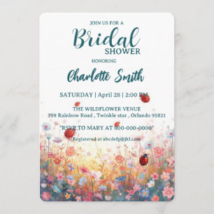 colorful ladybug Watercolor Wildflowers Personaliz Invitation