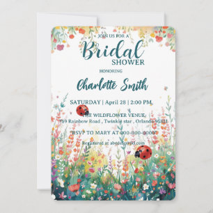 colorful ladybug Watercolor Wildflowers Personaliz Invitation