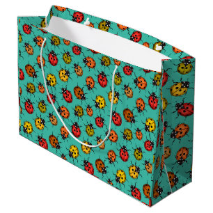 Colorful ladybugs on turquoise large gift bag