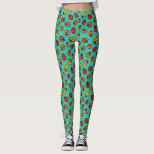Colorful ladybugs on turquoise leggings