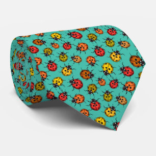Colorful ladybugs on turquoise tie