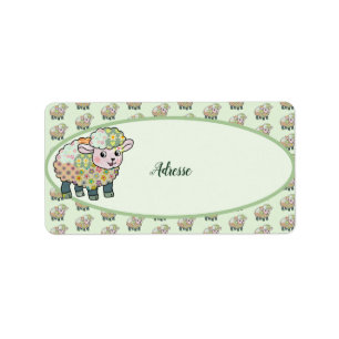 colorful lamb postcard label