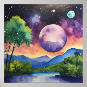 Colorful Landscape Watercolor Wall Poster