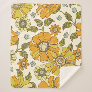 Colorful Large Scale Hand-Drawn Floral vintage Sea Sherpa Blanket