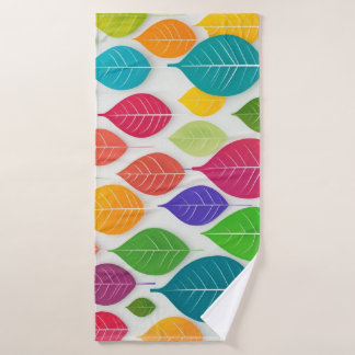 Colorful Leaves Pattern Abstract Minimalistic Bath Towel