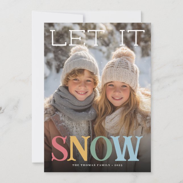 Colorful Let It Snow Holiday Photo Card (Front)