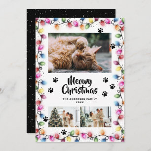 Colorful Lights Black Photo Meowy Christmas Card