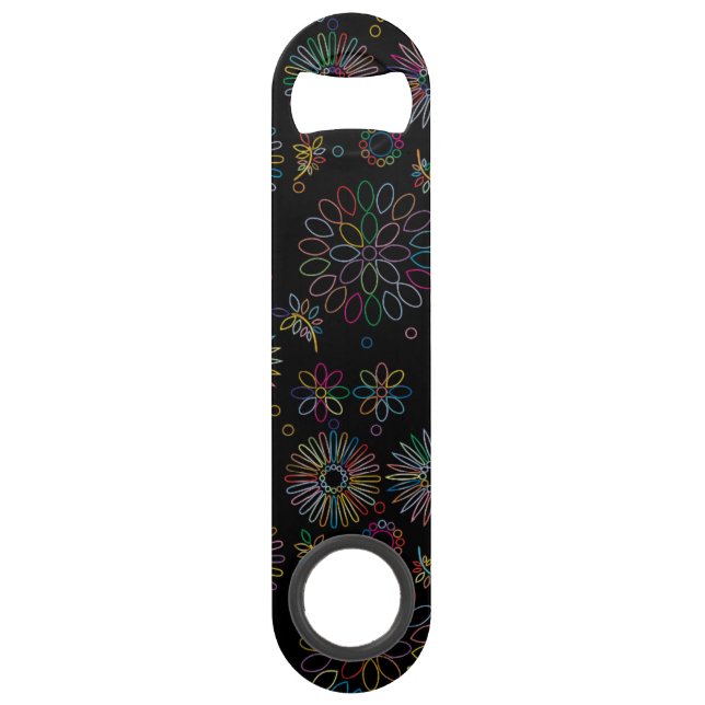 Colorful Line Art Spirals Flowers Pattern on Black (Front)