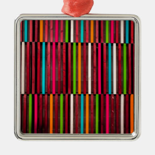 Colorful Lines Wood Blue Orange Pattern Fun Metal Tree Decoration