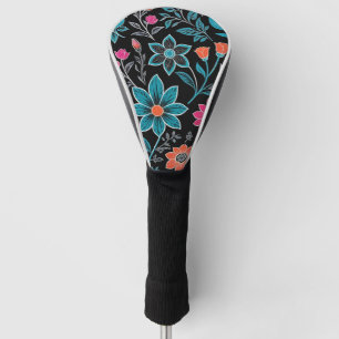 Colorful Linoprint Floral Pattern Golf Head Cover