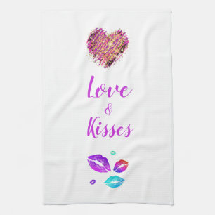 Colorful Lips With Love & Kisses Tea Towel