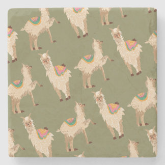 Colorful llamas and alpacas hand drawn stone coaster
