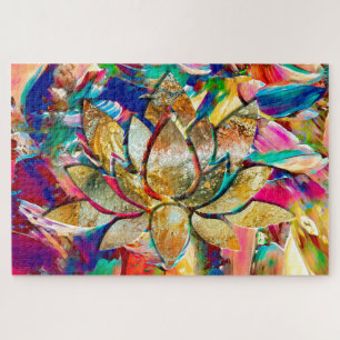 COLORFUL LOTUS FLOWER ON COLORFUL BACKGROUND JIGSAW PUZZLE