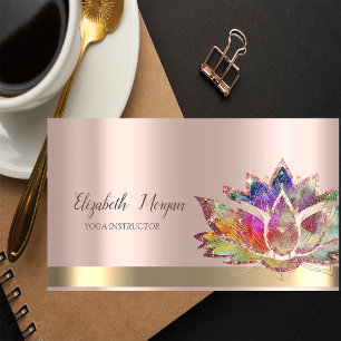 Colorful Lotus Flower Rose Gold Yoga  Business Card